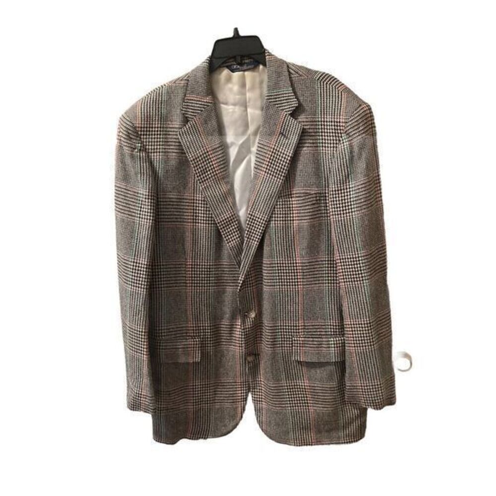 Vintage Polo Ralph Lauren Mens Blazer Sport Coat Houndstooth Plaid 42L Wool Silk